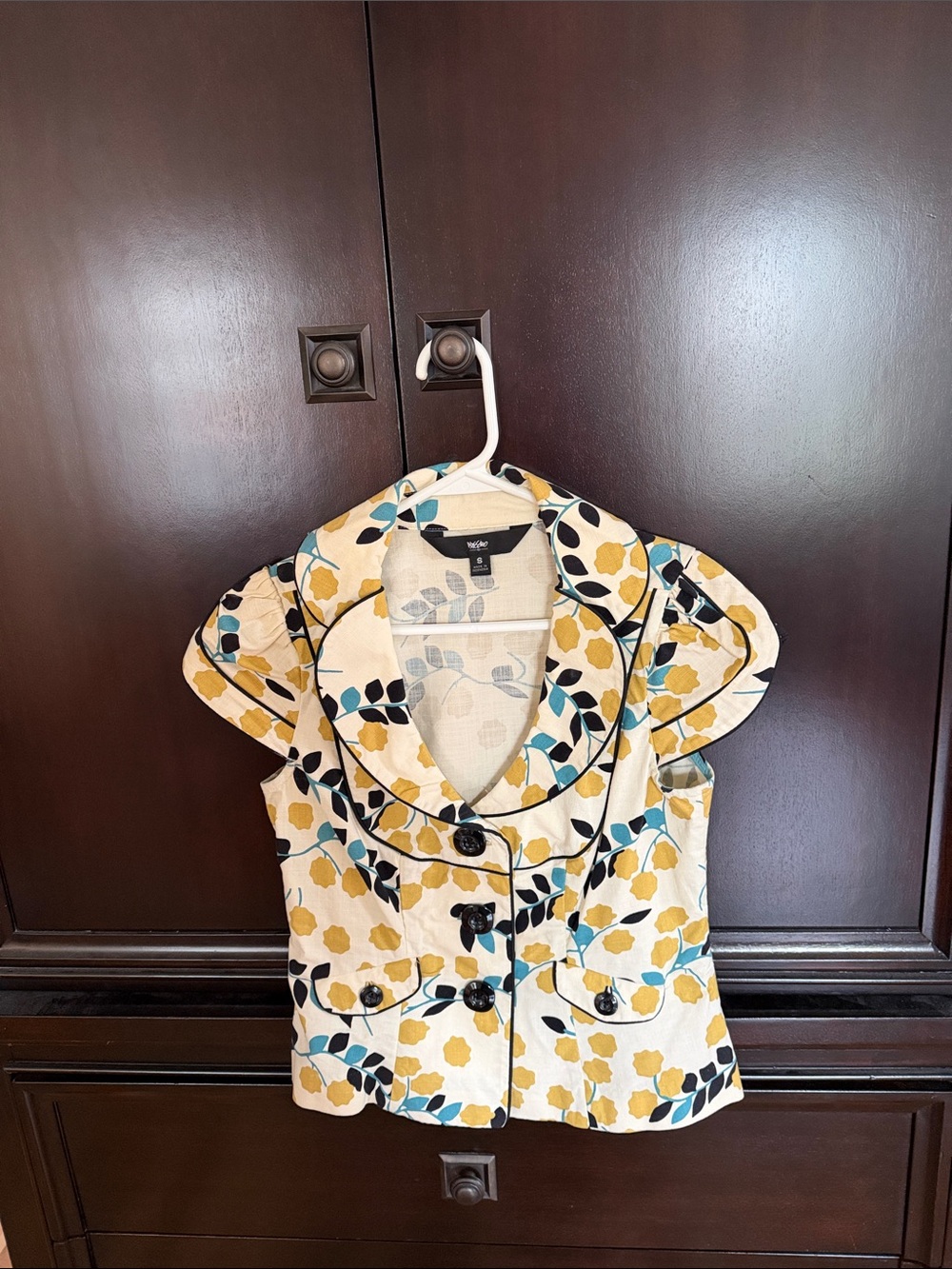 Mossimo Supply Co. Yellow, Teal & Black Floral Button-Front Short Sleeve Blazer